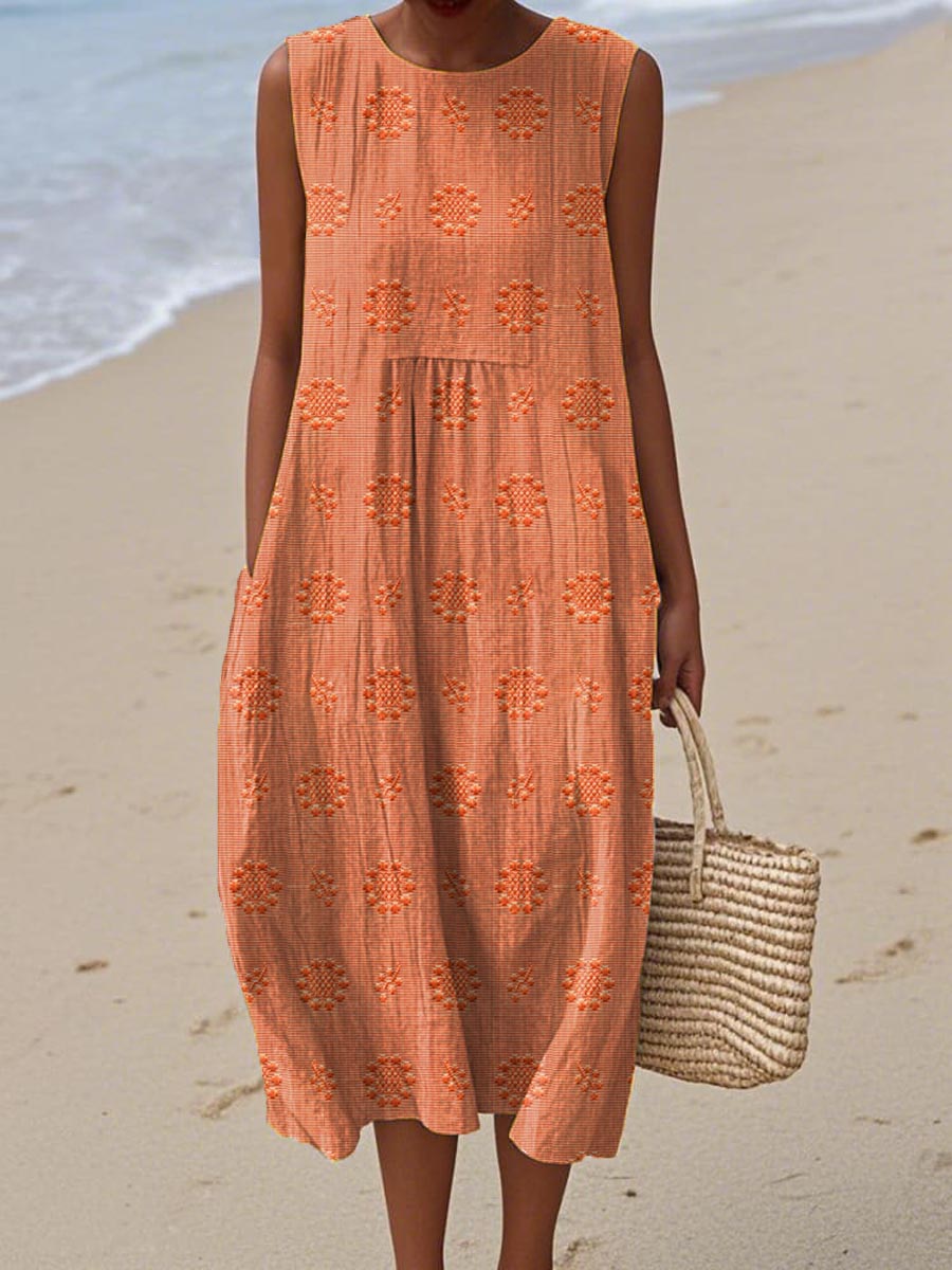 Léa | Sleeveless Embroidered Midi Dress