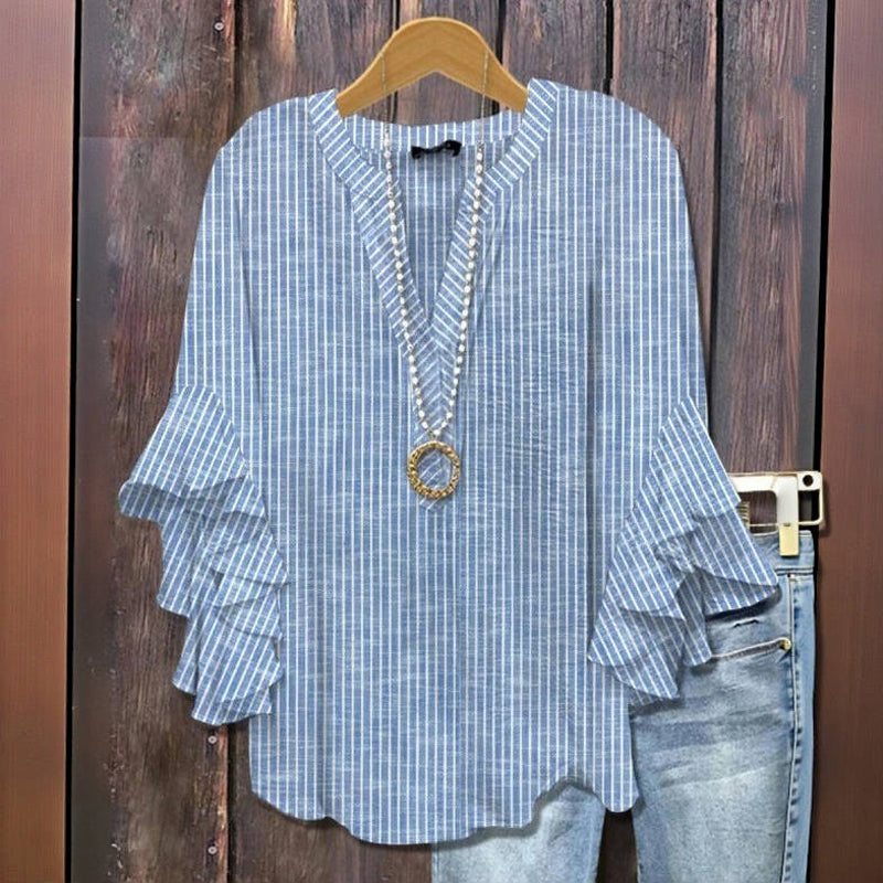 Claire | Striped Ruffle Sleeve Blouse