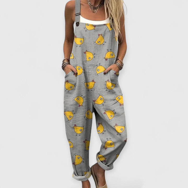 Nora | Fun Chicken Print Overalls