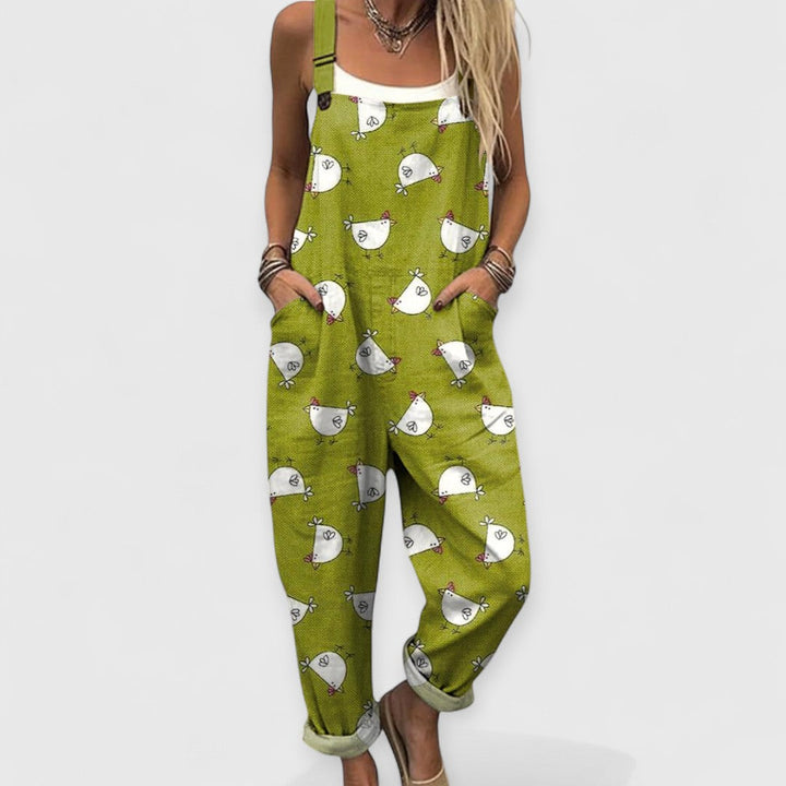 Nora | Fun Chicken Print Overalls