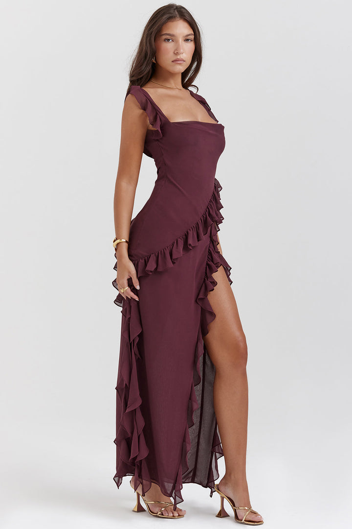 Isla | Ruffle Trim Slit Dress