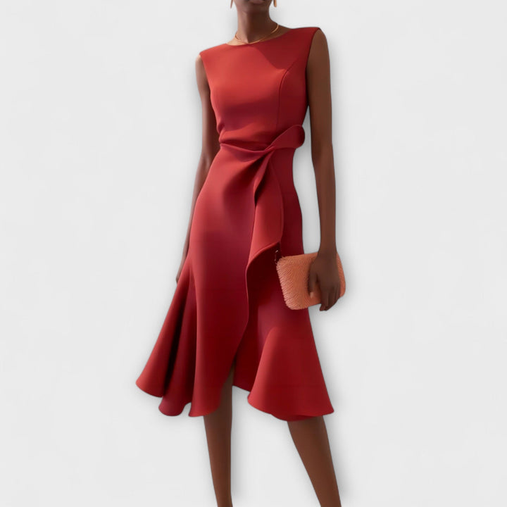 Amal | Sculpted Ruffle Midi Dress