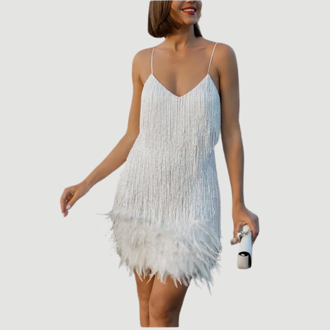 Bianca | Fringe Feather Mini Dress