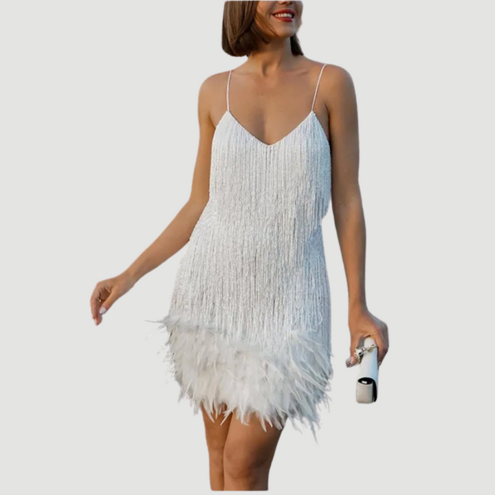 Bianca | Fringe Feather Mini Dress