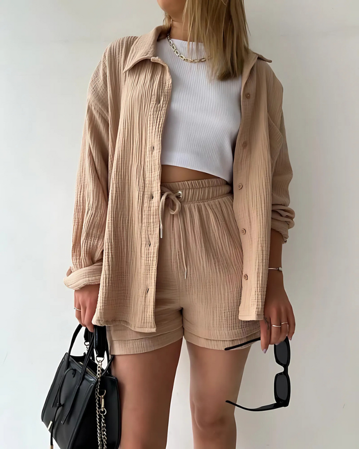 Maylee | Casual Button‑Up Shorts Set