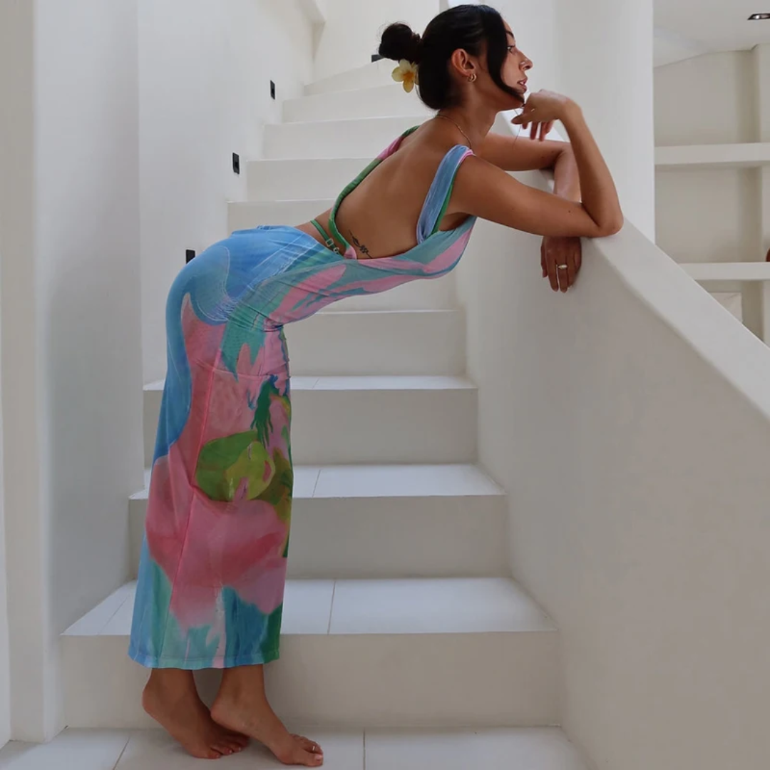 Lana | Backless Tropical Slip Dress