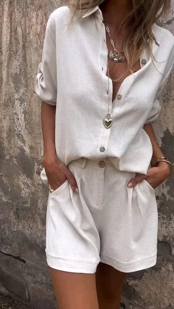 Monica | Relaxed Linen Button Shorts Set