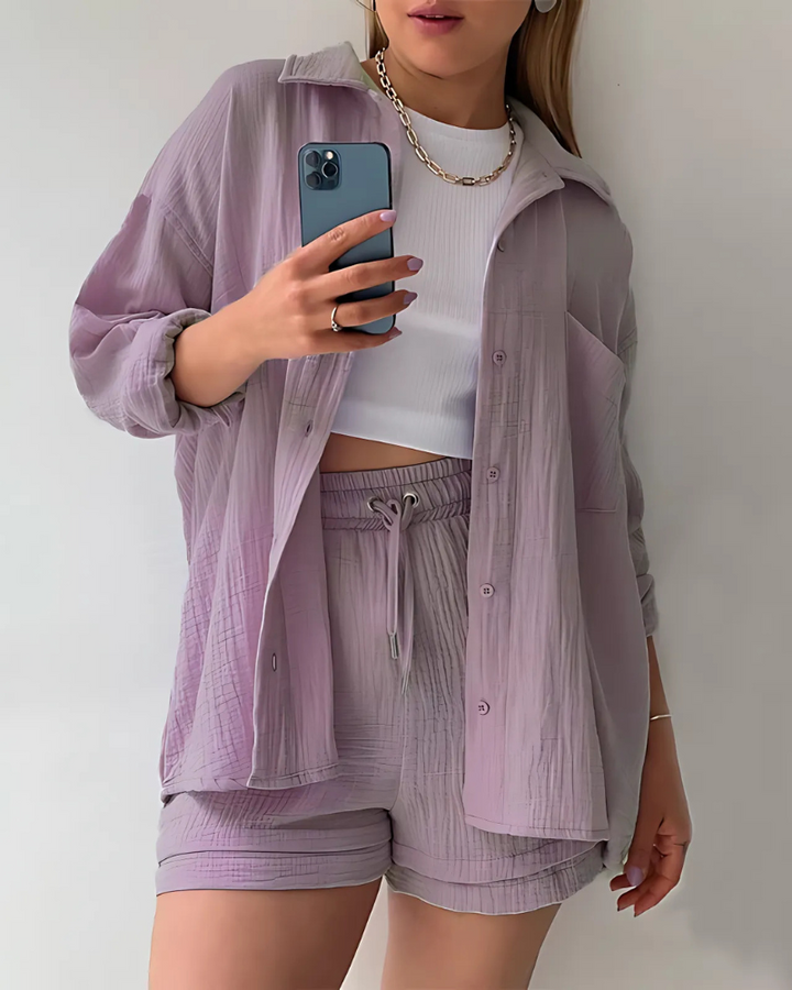 Maylee | Casual Button‑Up Shorts Set