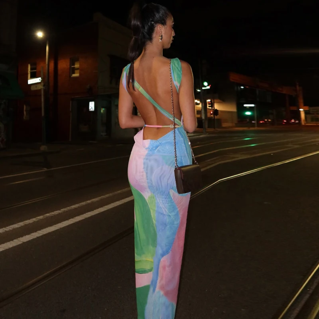 Lana | Backless Tropical Slip Dress
