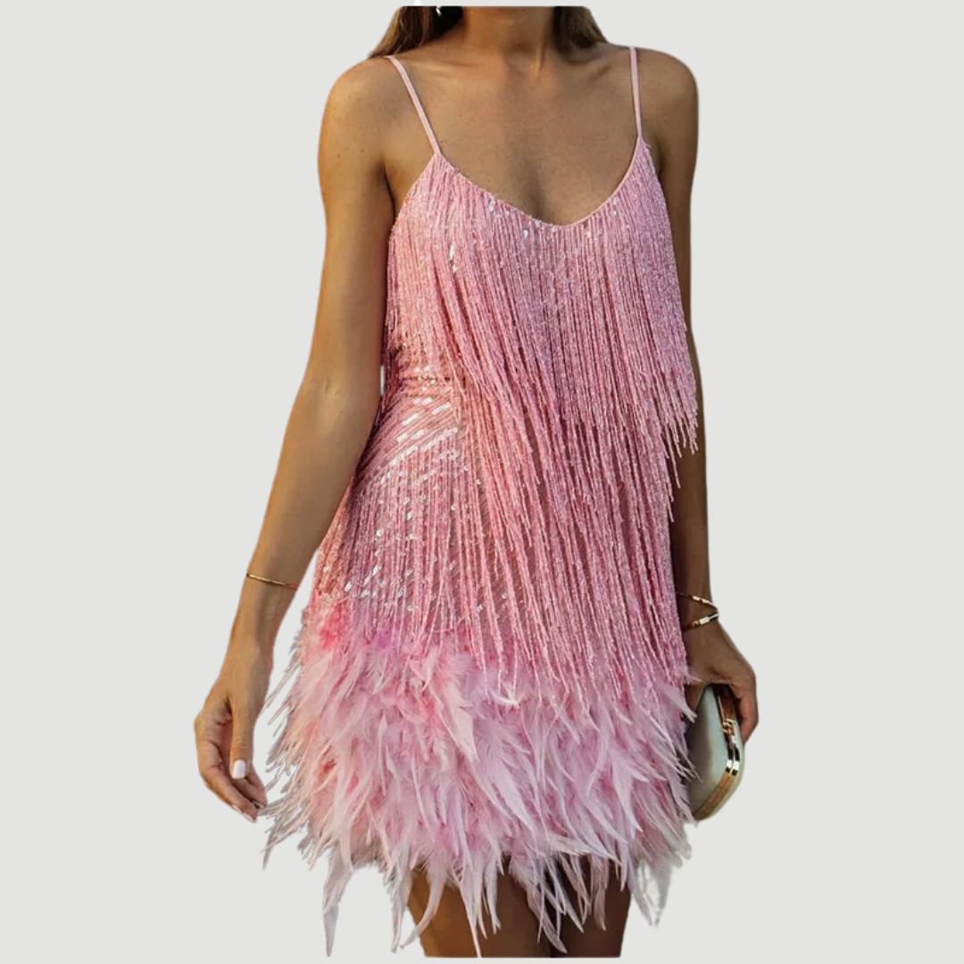 Bianca | Fringe Feather Mini Dress