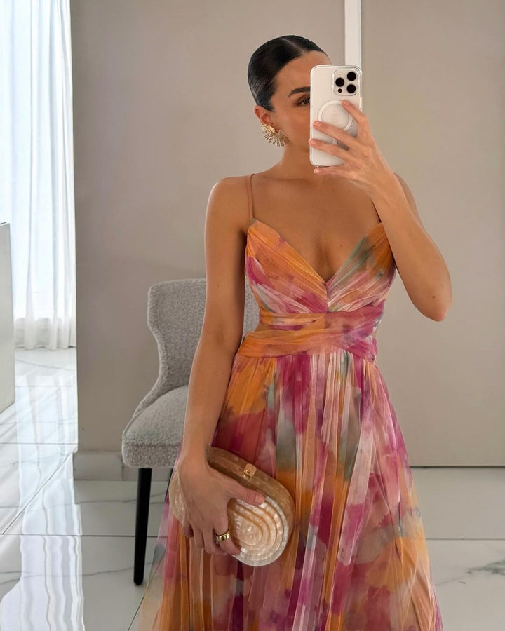 Amara | Watercolor Chiffon Maxi Dress