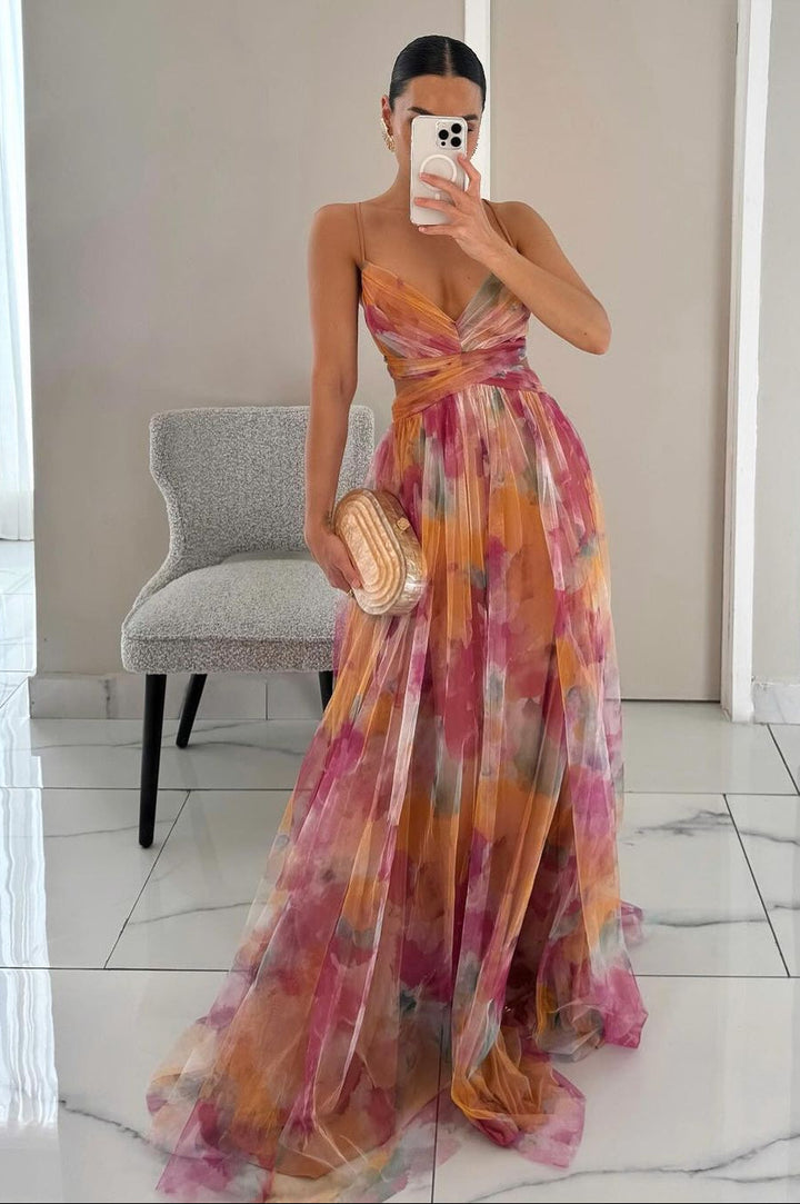Amara | Watercolor Chiffon Maxi Dress