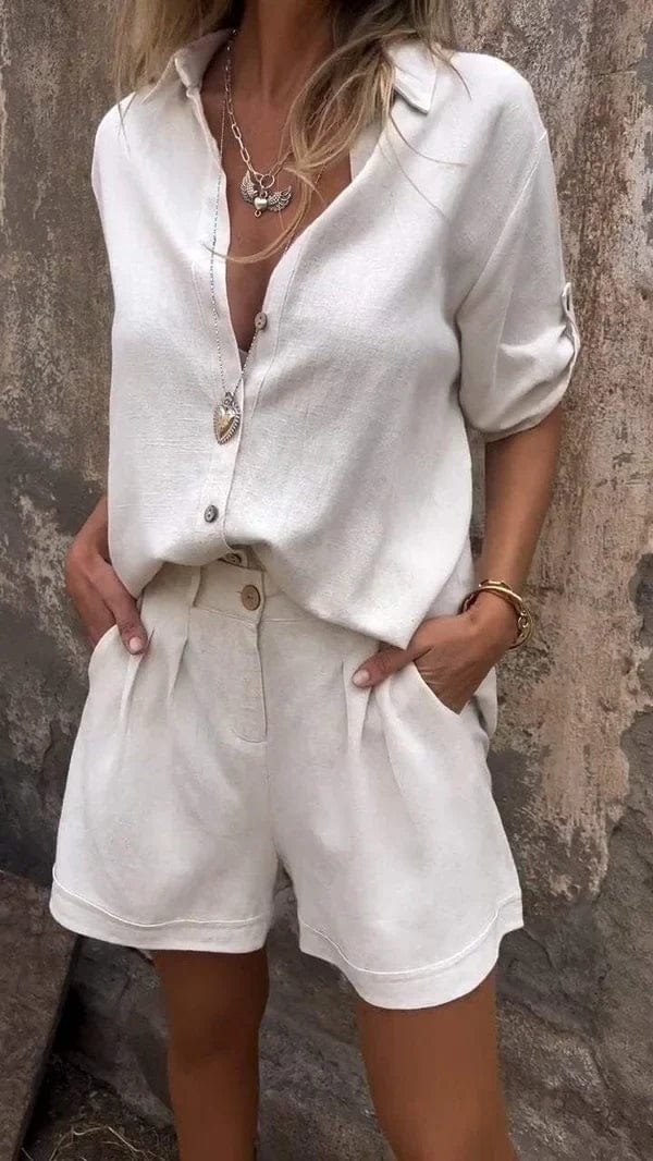 Monica | Relaxed Linen Button Shorts Set