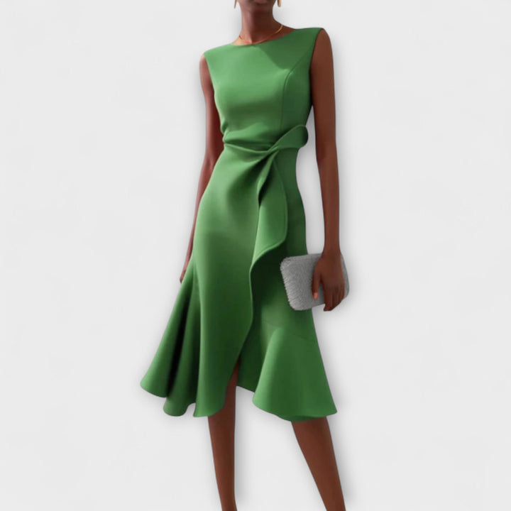 Amal | Sculpted Ruffle Midi Dress