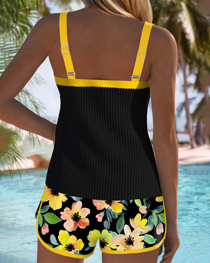 Tina | Floral Trim Tankini Shorts Set
