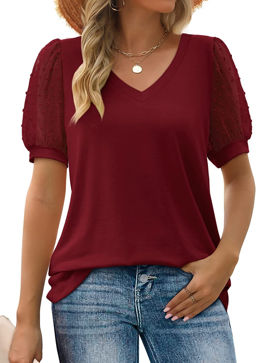 Emilia | Sheer Sleeve V-Neck Top