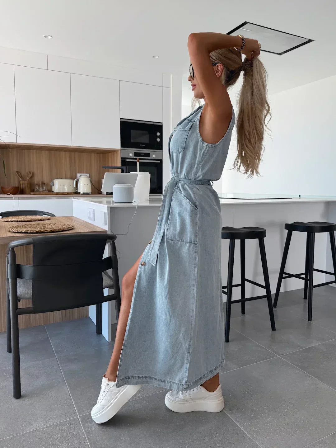 Denise | Sleeveless Belted Denim Dress