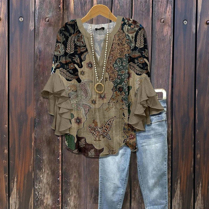Marianne | Vintage Print Ruffle Blouse