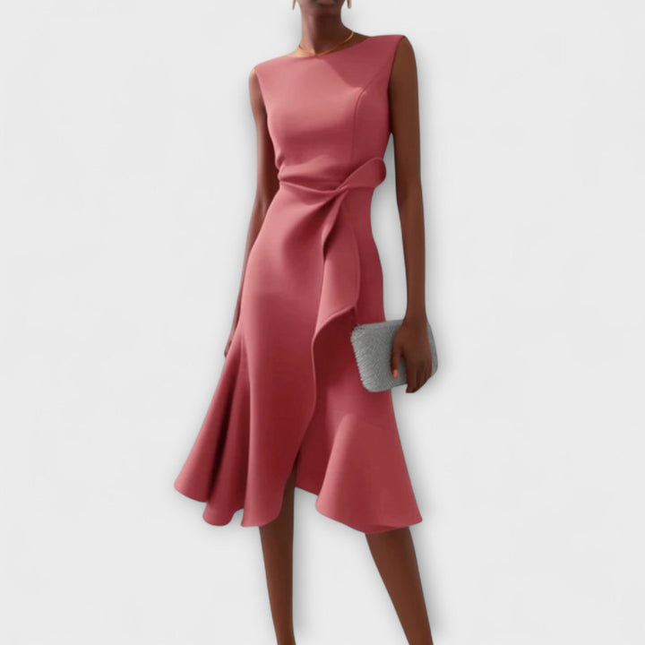 Amal | Sculpted Ruffle Midi Dress