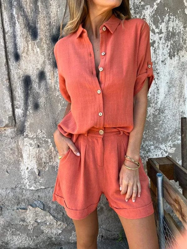 Monica | Relaxed Linen Button Shorts Set