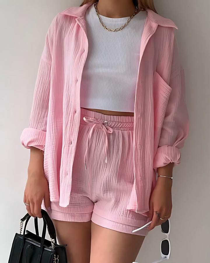 Maylee | Casual Button‑Up Shorts Set
