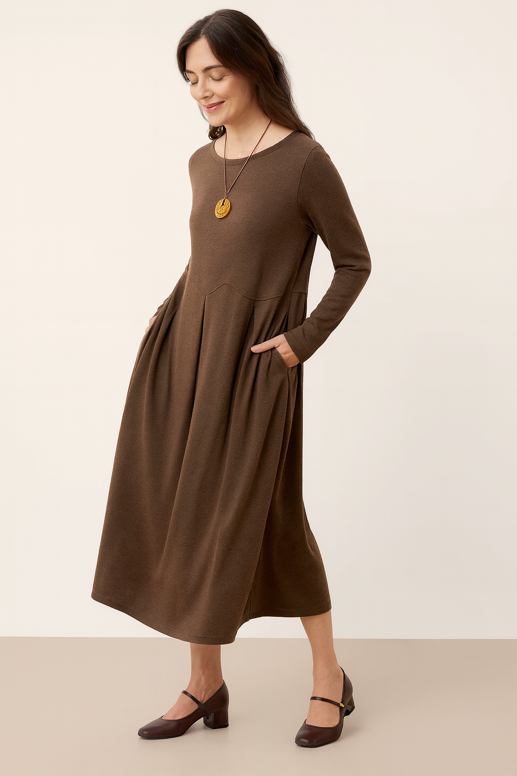 Wool Arc-Panel Sculpted Pleats Maxi Dress CALISTA
