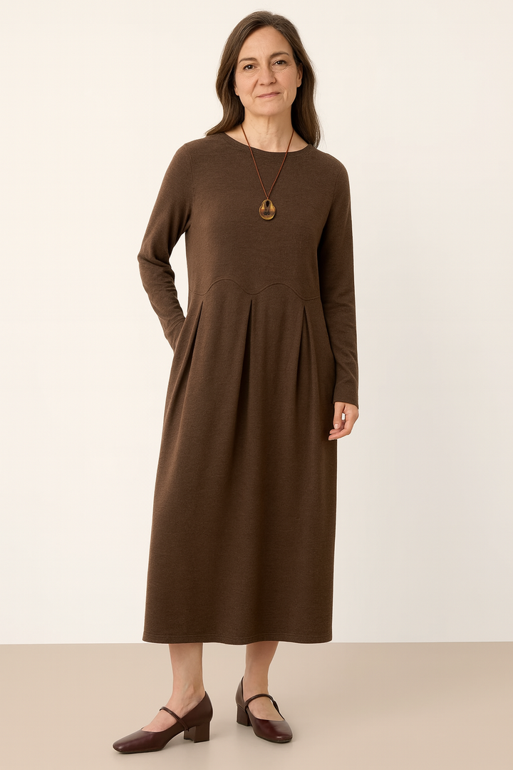 Wool Arc-Panel Sculpted Pleats Maxi Dress CALISTA