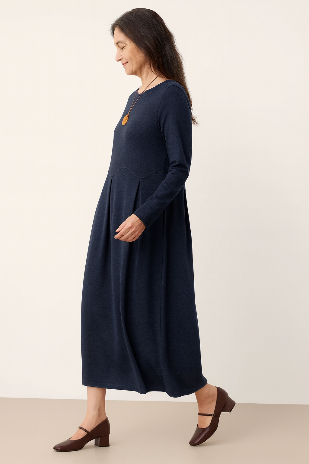 Wool Arc-Panel Sculpted Pleats Maxi Dress CALISTA