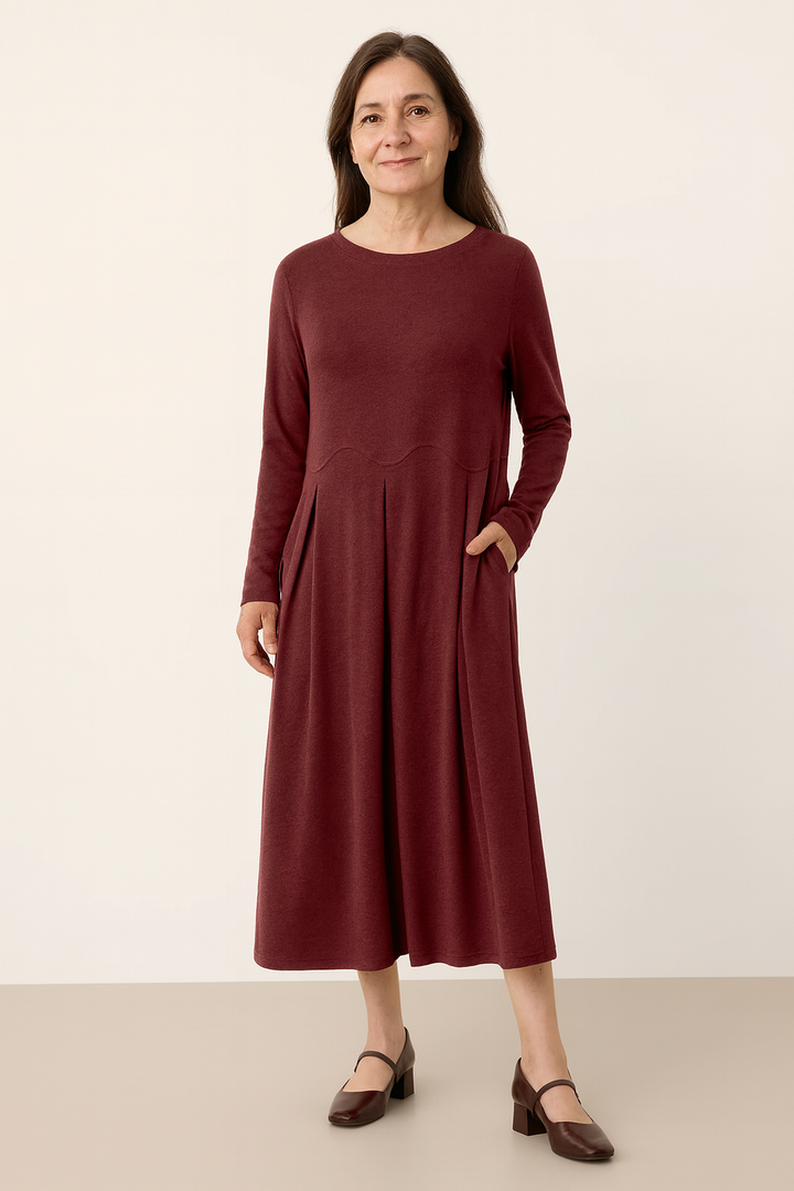 Wool Arc-Panel Sculpted Pleats Maxi Dress CALISTA