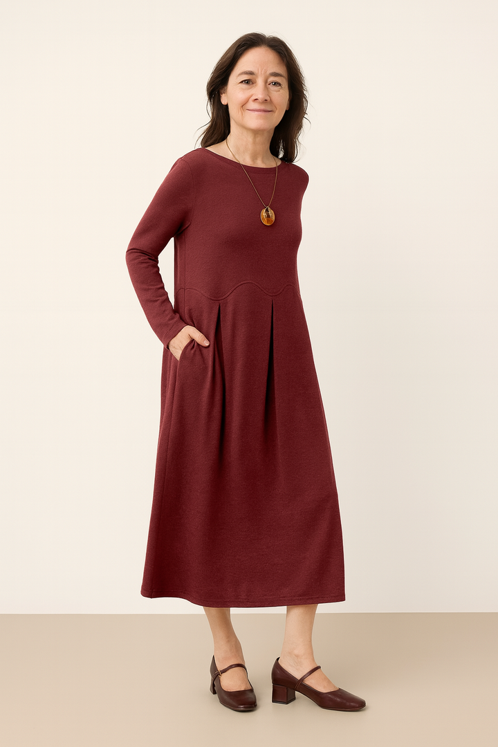 Wool Arc-Panel Sculpted Pleats Maxi Dress CALISTA