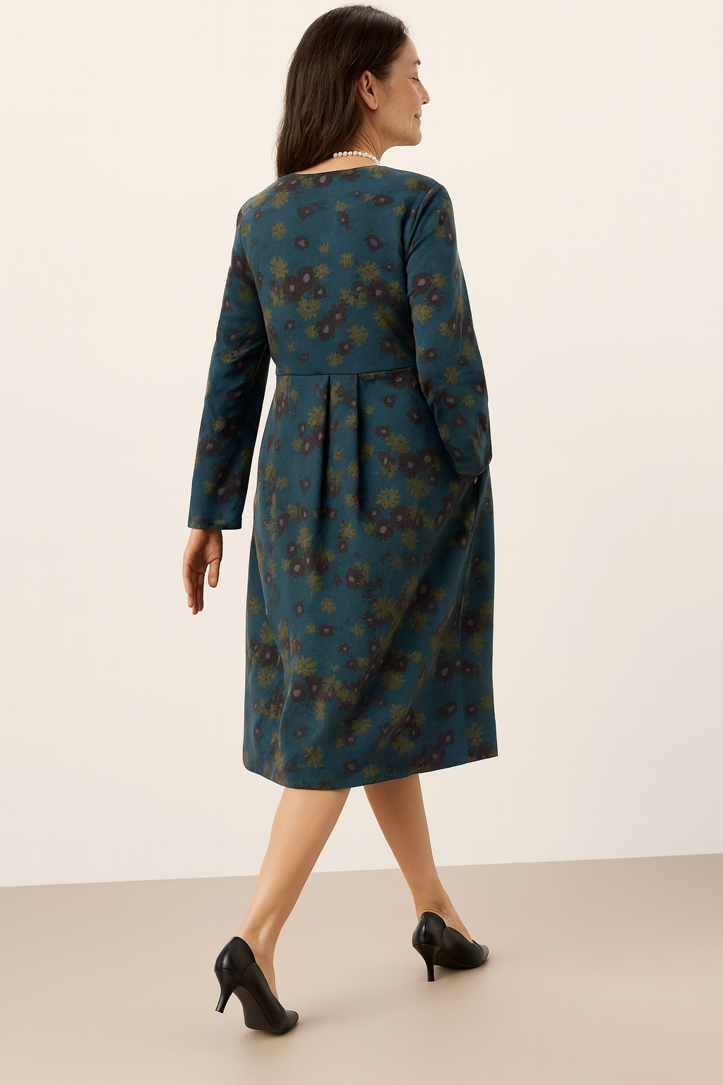 100% Organic Cotton Ruched Print Boat Neck Midi Dress CRESSIDA