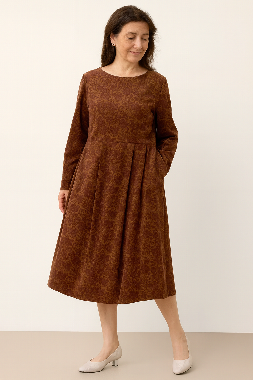 100% Organic Cotton Ruched Print Boat Neck Midi Dress CRESSIDA