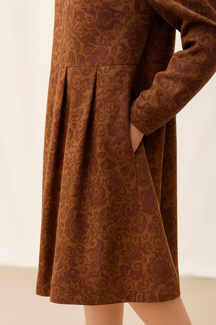 100% Organic Cotton Ruched Print Boat Neck Midi Dress CRESSIDA