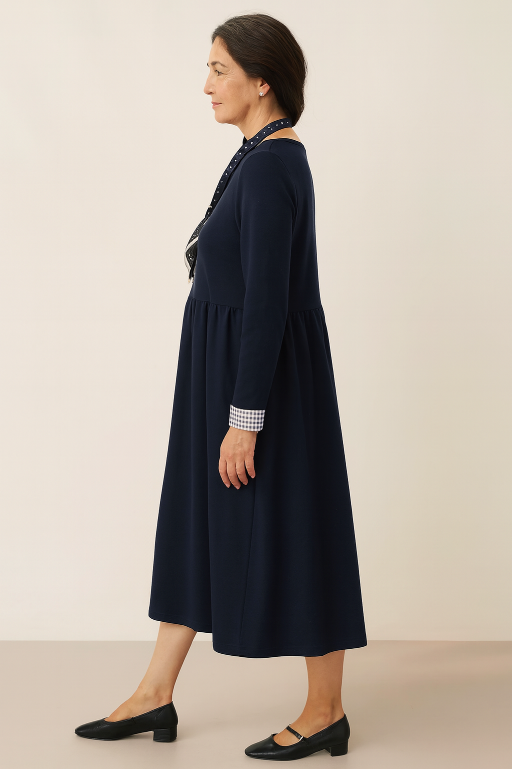 Organic Cotton Patchwork Cuff Crew Neck Casual Maxi Dress SCARLETT