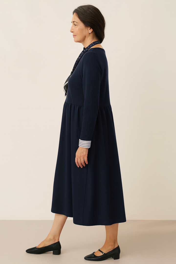 Organic Cotton Patchwork Cuff Crew Neck Casual Maxi Dress SCARLETT