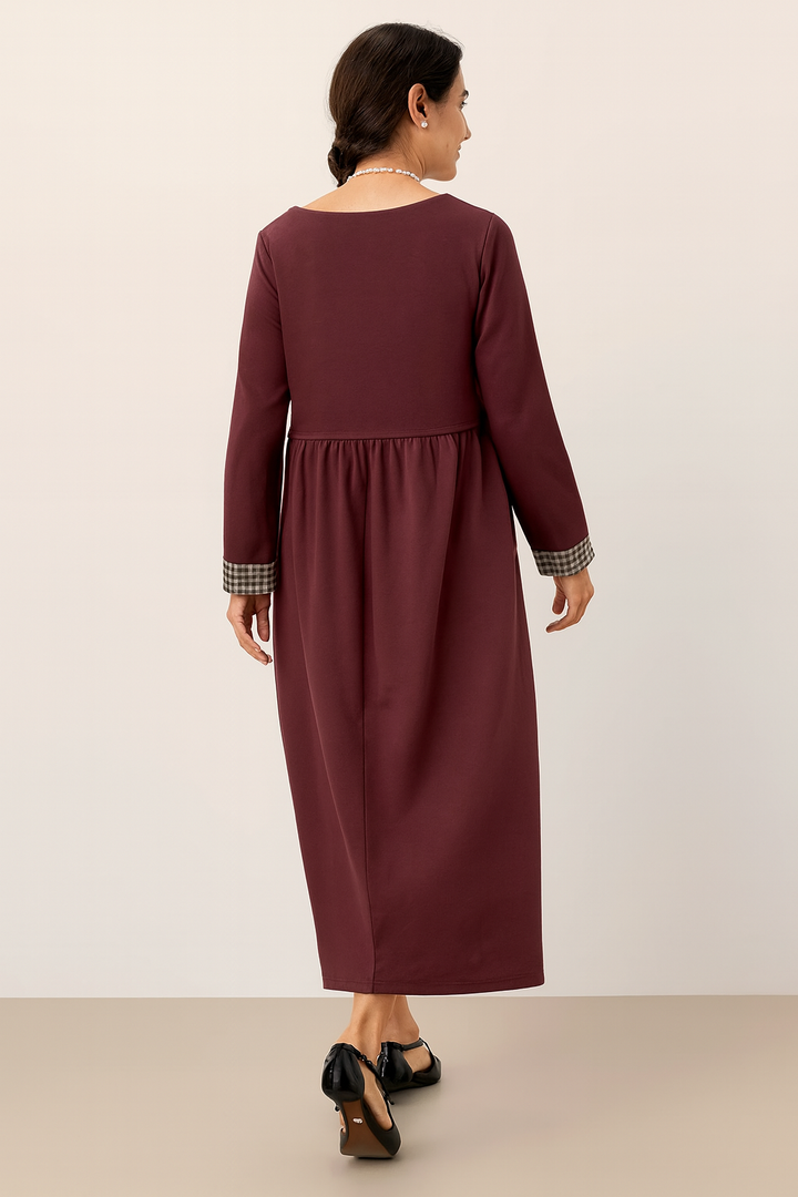 Organic Cotton Patchwork Cuff Crew Neck Casual Maxi Dress SCARLETT