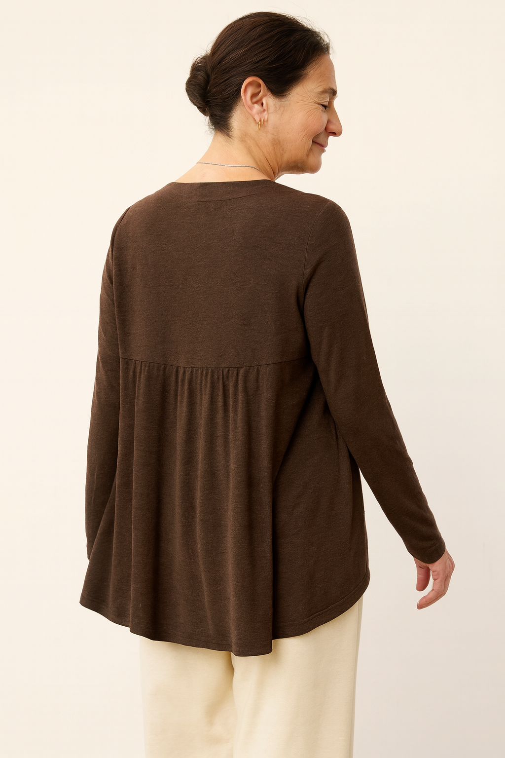 Wool Panelled Ruched Asymmetric Hem Top KALISTA