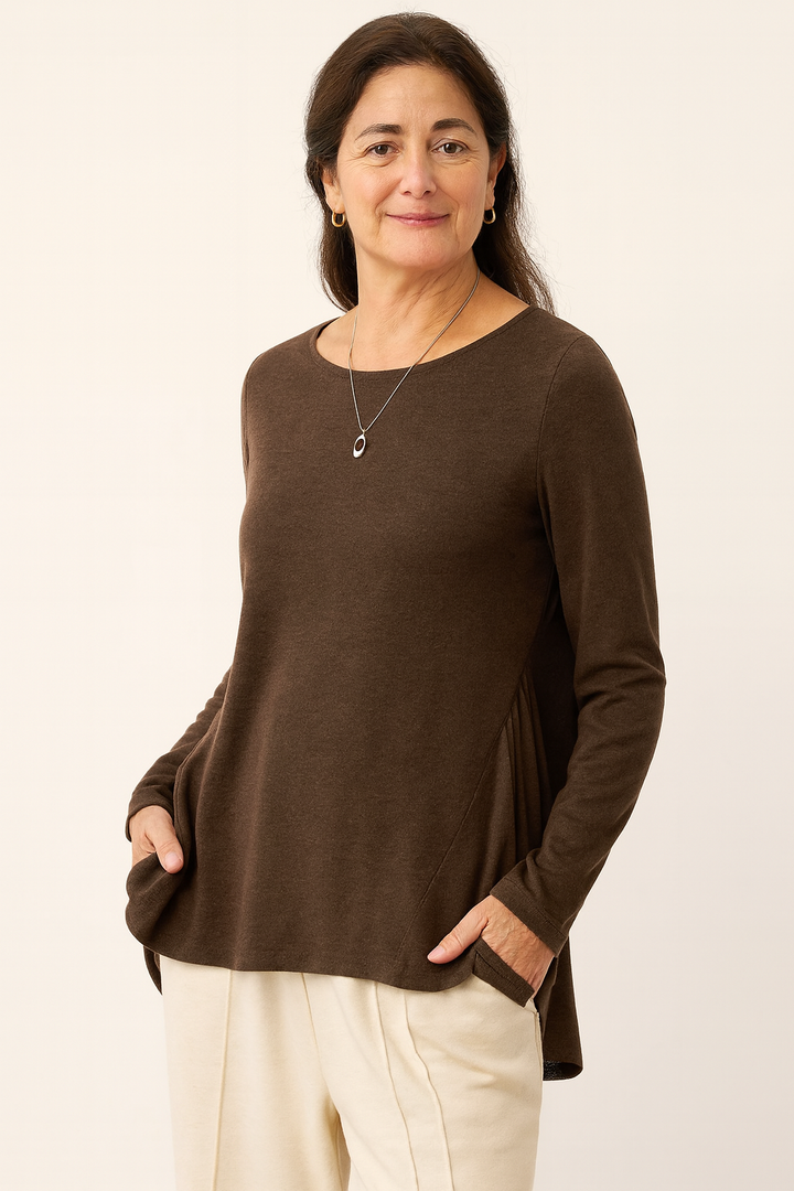 Wool Panelled Ruched Asymmetric Hem Top KALISTA