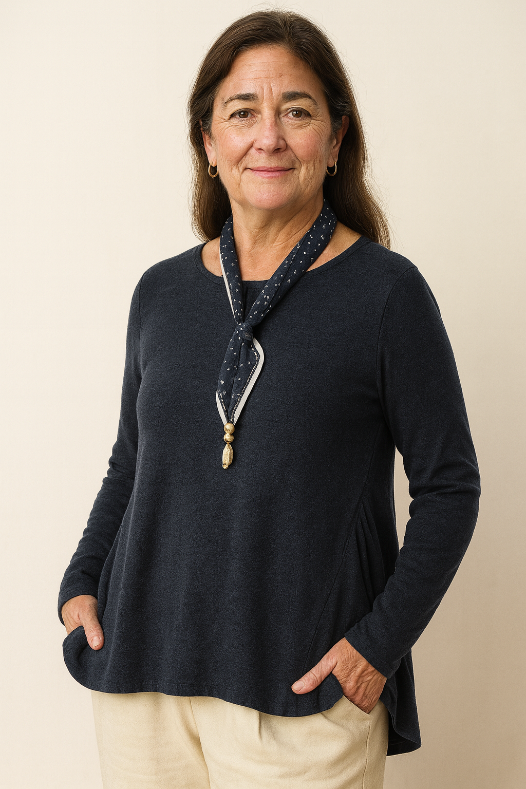 Wool Panelled Ruched Asymmetric Hem Top KALISTA