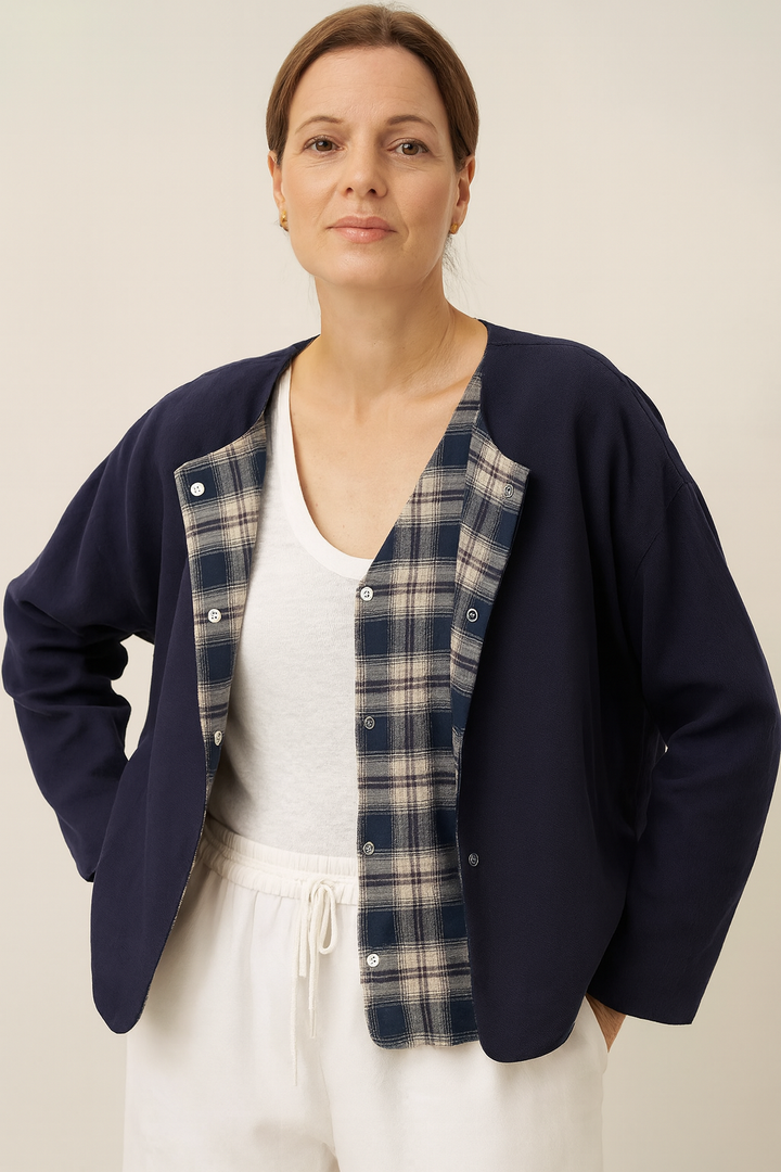 Tencel Linen Reversible Crew Neck Casual Jacket CHLOE