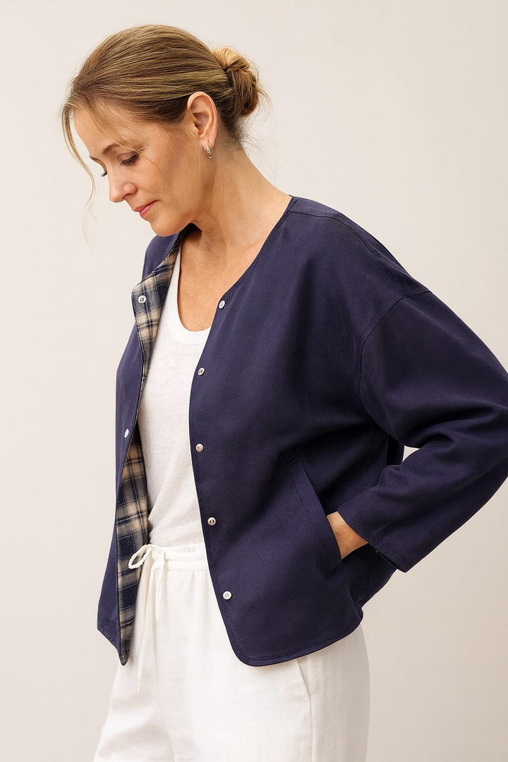 Tencel Linen Reversible Crew Neck Casual Jacket CHLOE