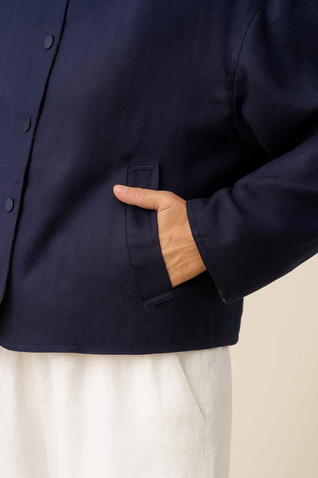 Tencel Linen Reversible Crew Neck Casual Jacket CHLOE