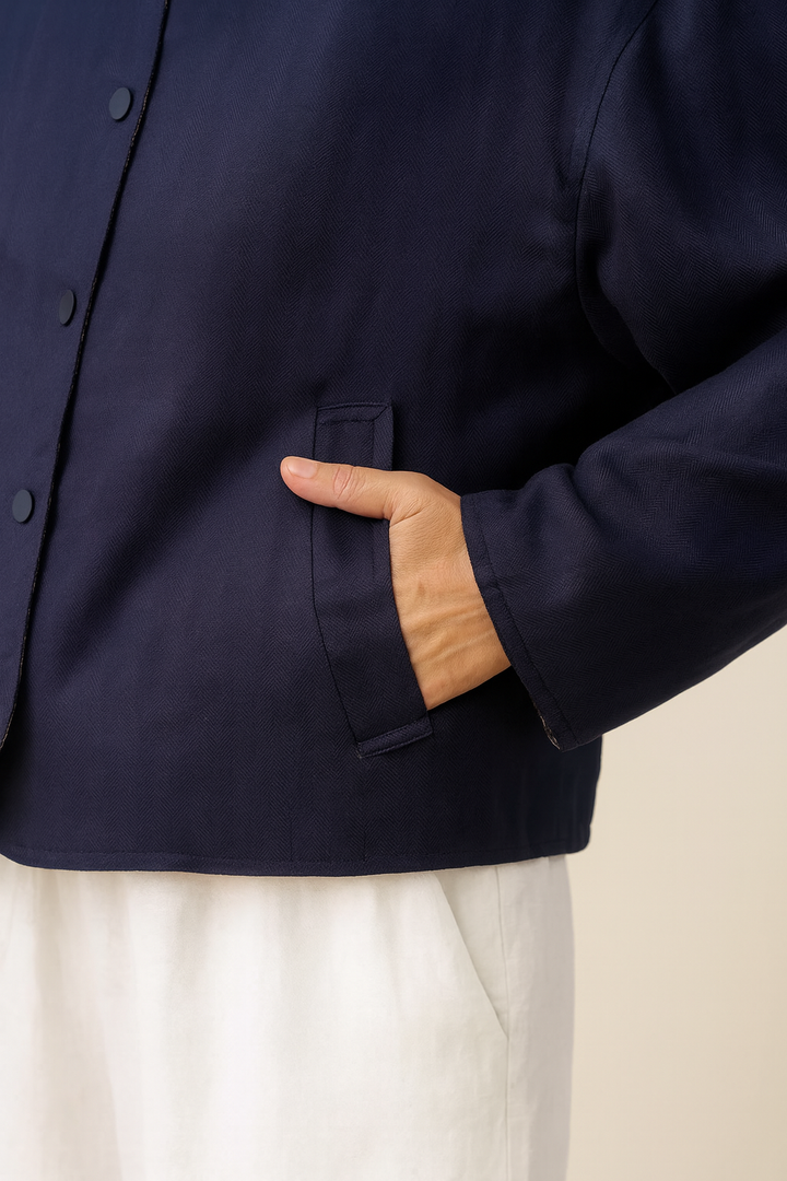 Tencel Linen Reversible Crew Neck Casual Jacket CHLOE