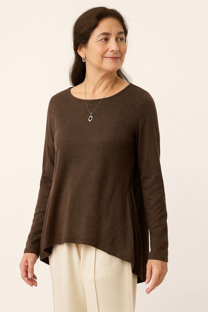 Wool Panelled Ruched Asymmetric Hem Top KALISTA