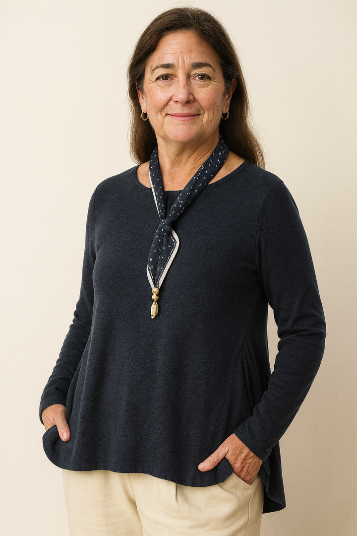 Wool Panelled Ruched Asymmetric Hem Top KALISTA