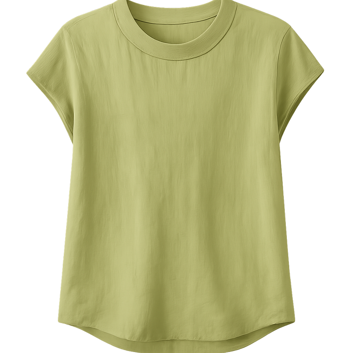 Linen Cap Sleeve Soft-Fold Collar Top