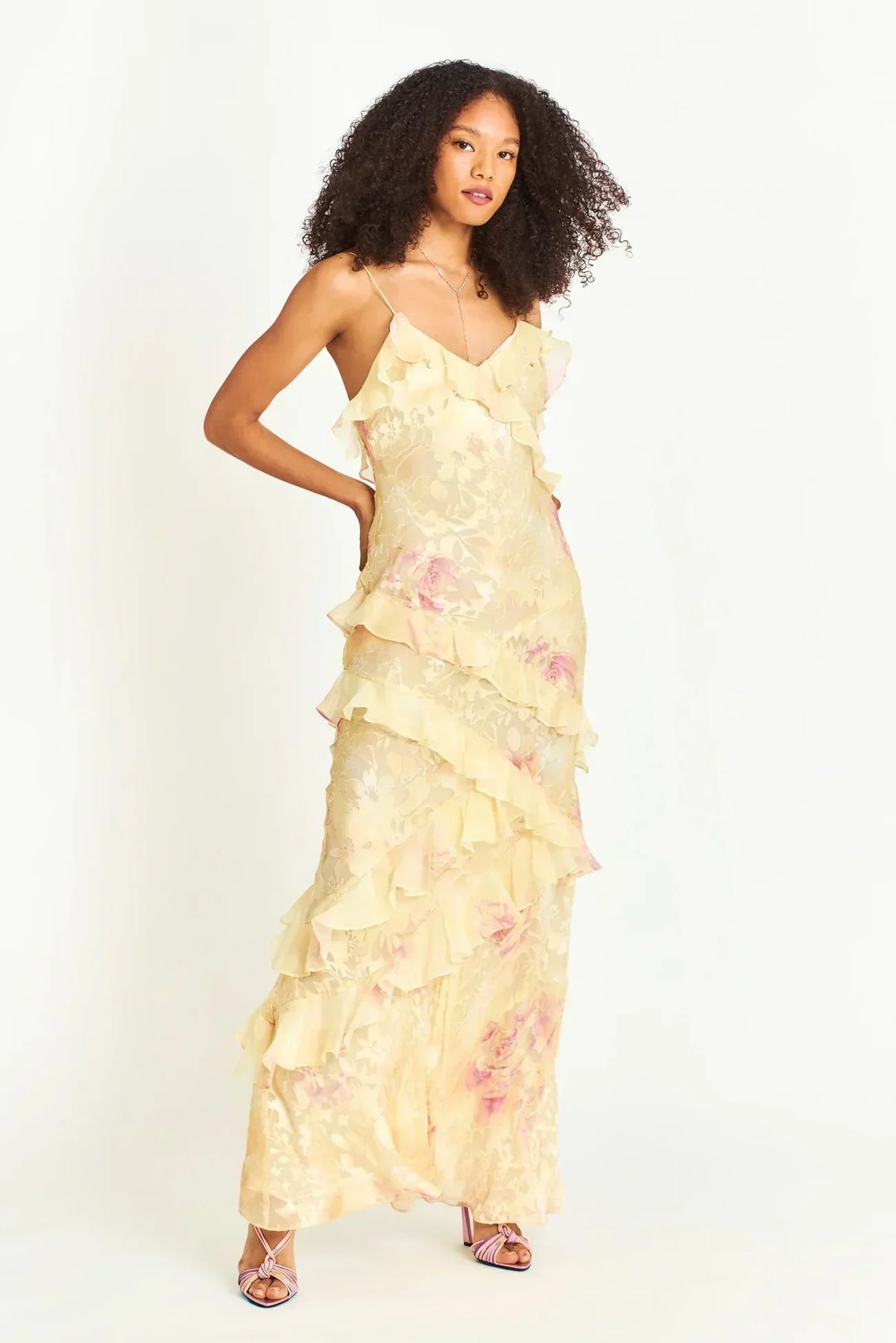 Sierra | Watercolor Ruffle Maxi Dress