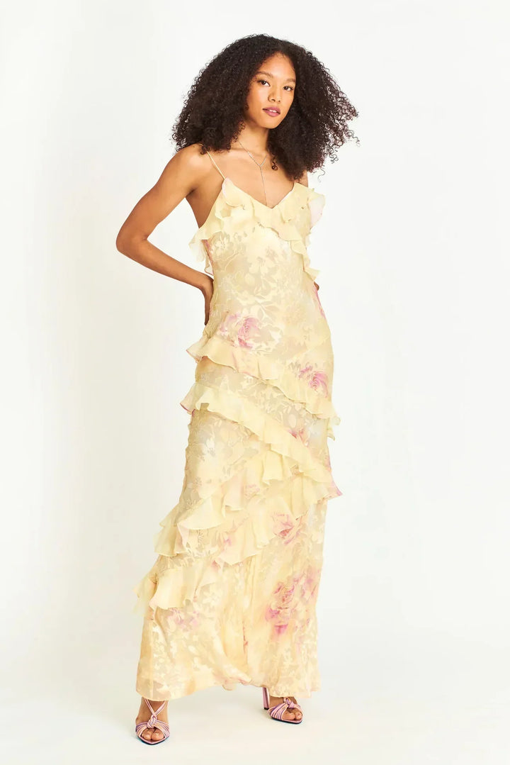 Sierra | Watercolor Ruffle Maxi Dress