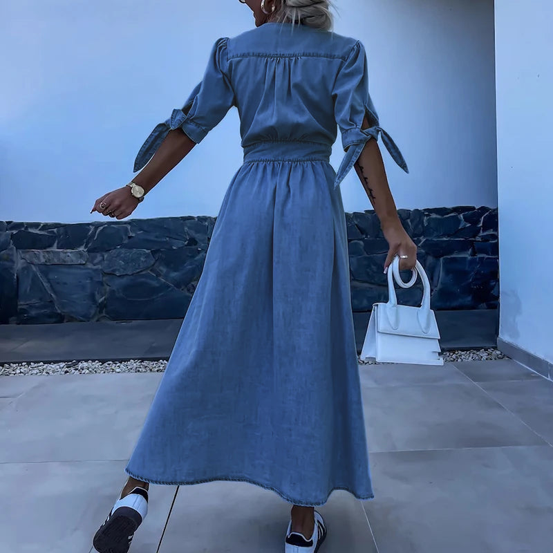 Yvonne | Front-Slit Denim Maxi Dress