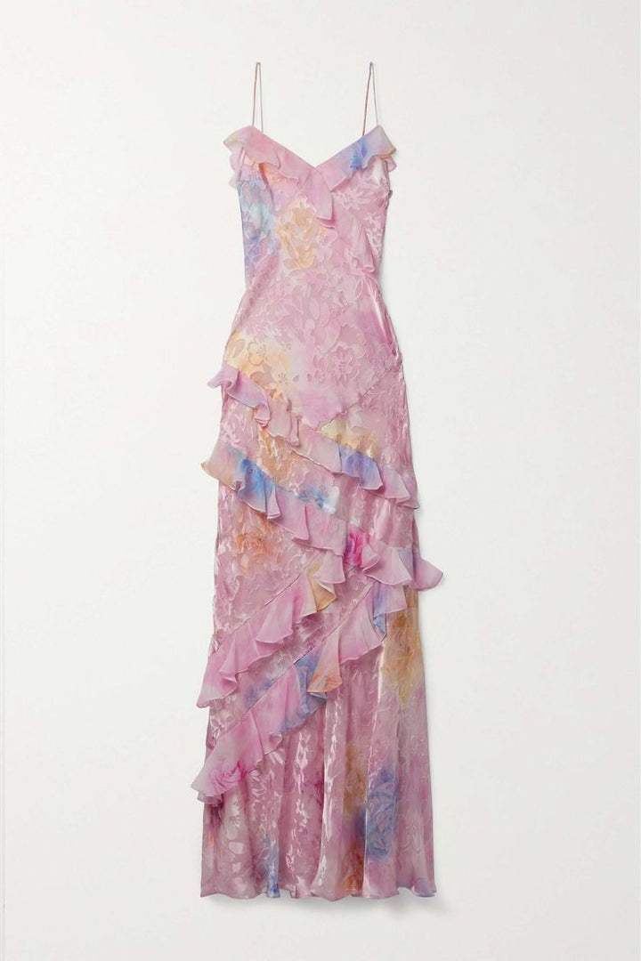 Sierra | Watercolor Ruffle Maxi Dress